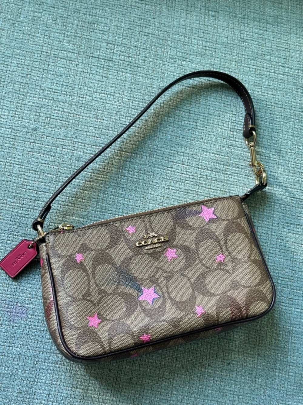Coach Brown Signature Mini Wristlet with Pink Star Accents - Picture 4 of 6